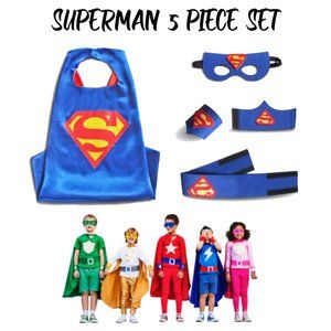 Superman Super Hero Capes for Kids, Adults Set of 5 Pieces One Size Fits All